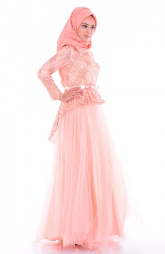 Powder Hijab Evening Dress 6107-01