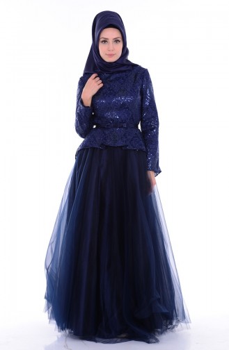 Navy Blue İslamitische Avondjurk 6107-03