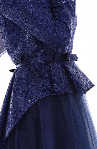 Robe de Soirée en Tulle 6107-03 Bleu Marine 6107-03