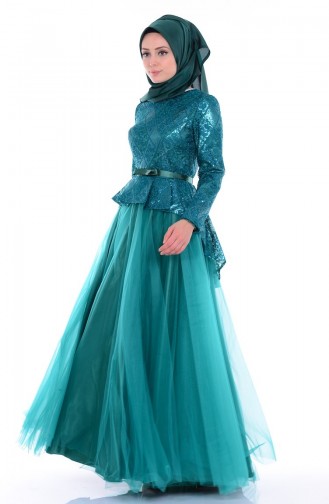 Green Hijab Evening Dress 6107-04