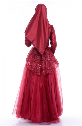 Red Hijab Evening Dress 6107-05