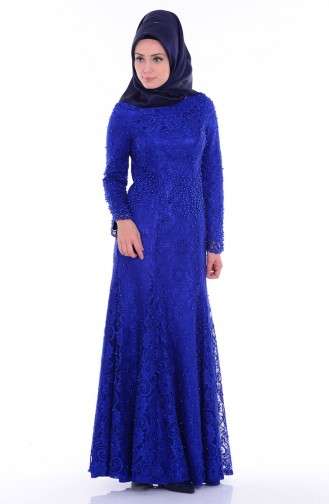 Navy Blue Hijab Evening Dress 6109-03