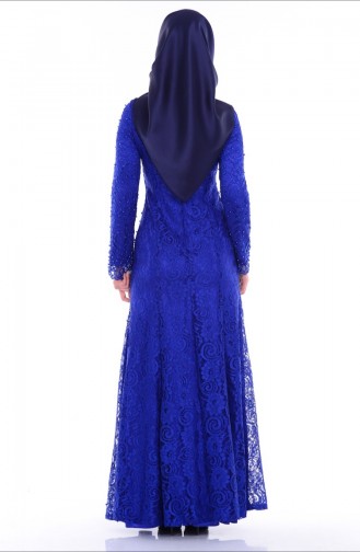 Navy Blue Hijab Evening Dress 6109-03