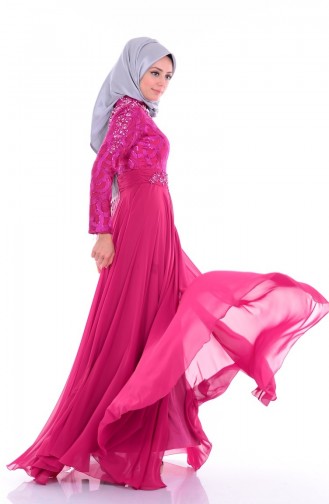 Embroidered Chiffon Evening Dress6213-01 Dark Fuchsia 6213-01