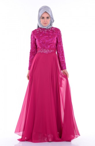 Embroidered Chiffon Evening Dress6213-01 Dark Fuchsia 6213-01