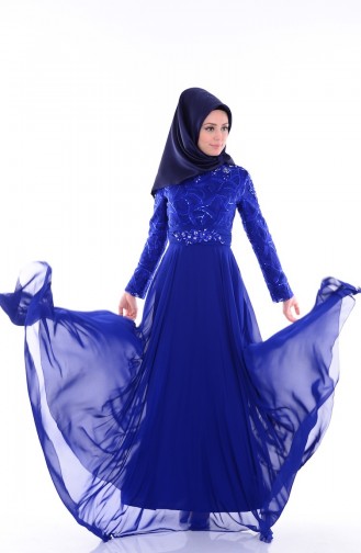 Saxe Hijab Evening Dress 6213-02