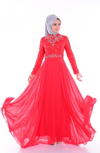 Vermilion Hijab Evening Dress 6213-04