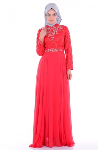 Vermilion Hijab Evening Dress 6213-04