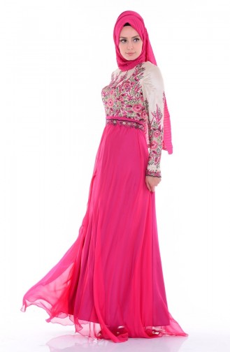 Fuchsia Hijab Evening Dress 6277-02