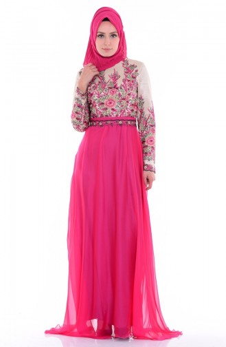 Fuchsia Hijab Evening Dress 6277-02