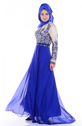 Saxe Hijab Evening Dress 6277-03