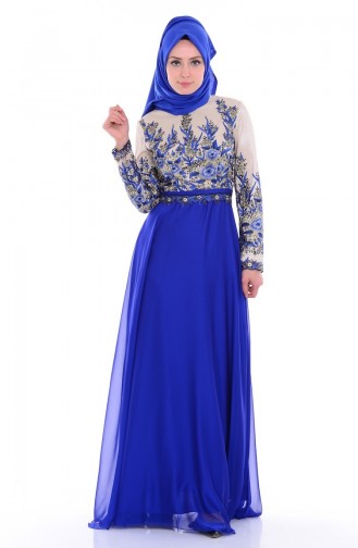 Saxe Hijab Evening Dress 6277-03