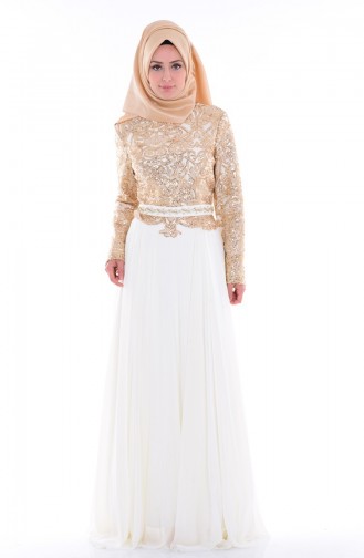 Gold Hijab Evening Dress 6803-01