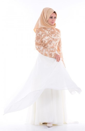 Gold Hijab Evening Dress 6814-01