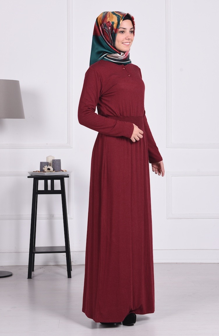 Belden Lastikli Elbise 4650-05 Bordo