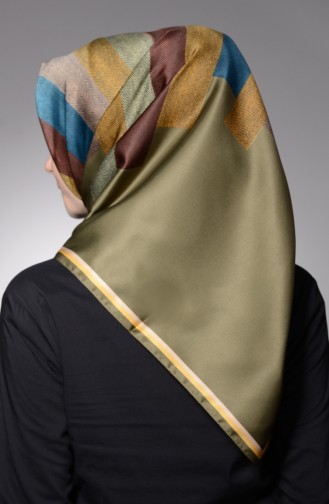 Karaca Desenli Eşarp 9086-01 Haki Yeşil Kahve