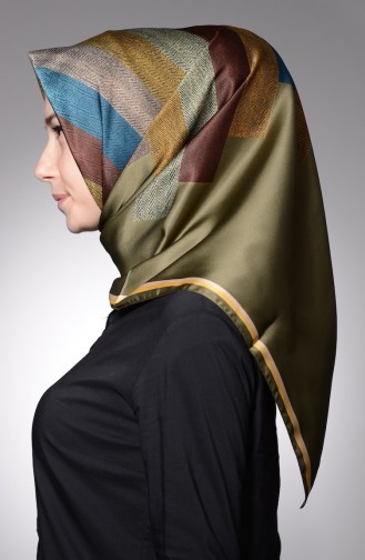 Karaca Desenli Eşarp 9086-01 Haki Yeşil Kahve