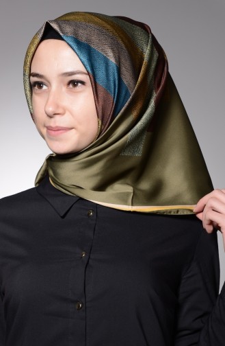 Karaca Desenli Eşarp 9086-01 Haki Yeşil Kahve