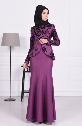 Purple Hijab Evening Dress 1079-01
