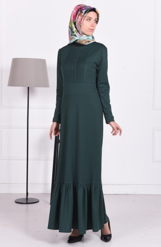 Nervürlü Örme Elbise 2746-01 Yeşil