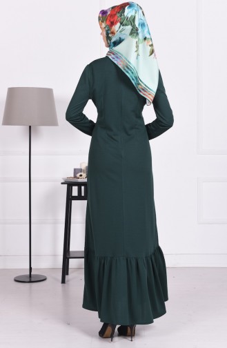 Nervürlü Örme Elbise 2746-01 Yeşil