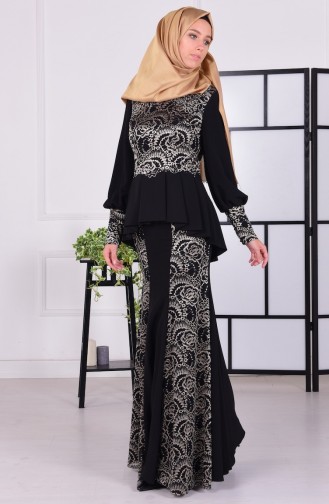 Black Hijab Evening Dress 5601-03