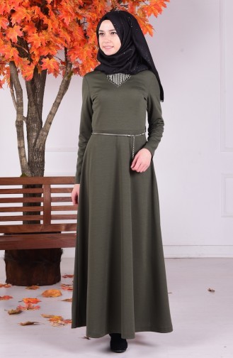 Khaki Hijab Dress 4076-04