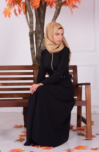 Schwarz Hijab Kleider 4078-01
