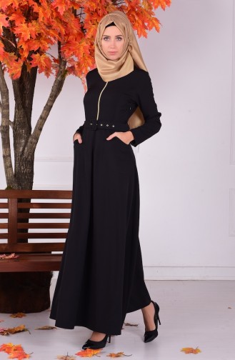 Schwarz Hijab Kleider 4078-01