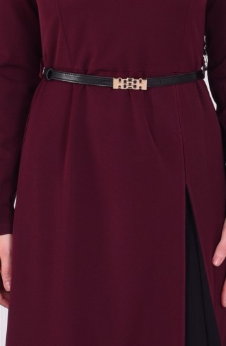 Yan Pileli Elbise 7036-04 Bordo Siyah