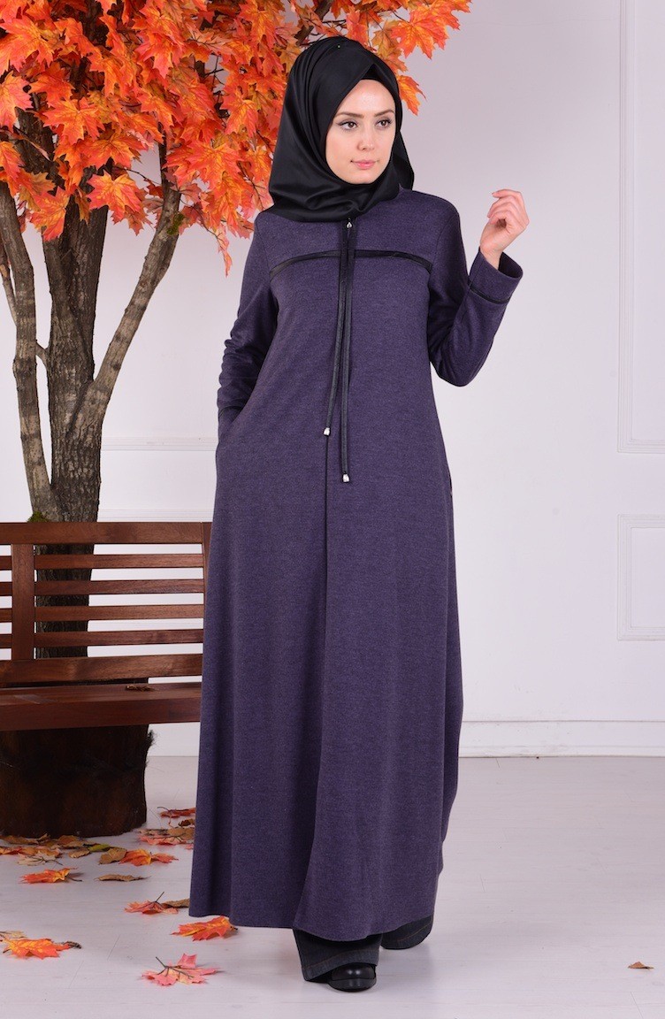 Deri Detayli Kislik Ferace 0477a 04 Mor Sefamerve