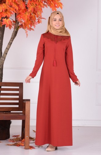 Brick Red Hijab Dress 4061-05