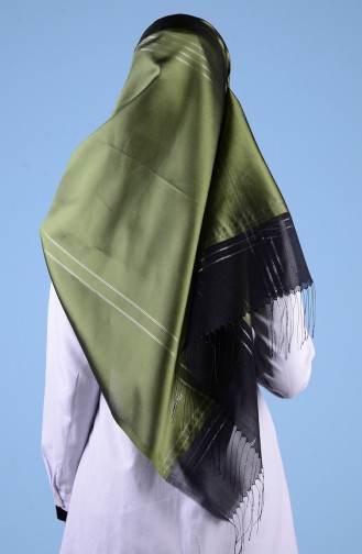 Karaca Sim Şeritli Tafta Şal 9097-20 Siyah Kına Yeşil