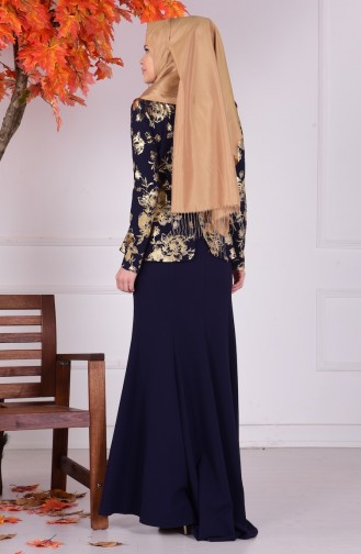 Navy Blue Hijab Evening Dress 1057-01
