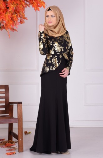 Black Hijab Evening Dress 1057-03