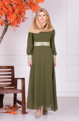 Khaki Hijab Evening Dress 2428-05