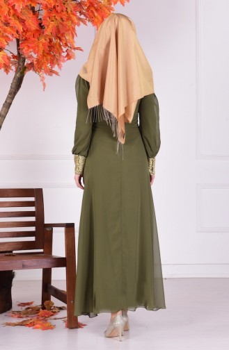Khaki Hijab Evening Dress 2428-05
