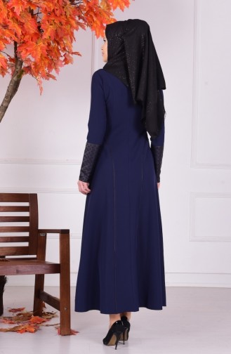 Navy Blue Hijab Dress 1077-03