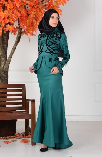 Green Hijab Evening Dress 1079-03