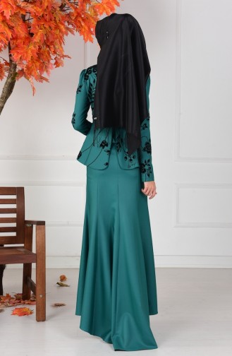 Green Hijab Evening Dress 1079-03