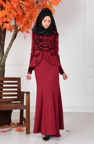 Weinrot Hijab-Abendkleider 1079-04