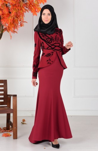 Weinrot Hijab-Abendkleider 1079-04