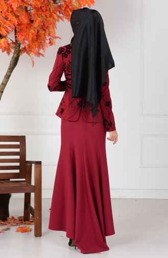 Weinrot Hijab-Abendkleider 1079-04