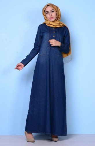 Navy Blue Hijab Dress 1006-01