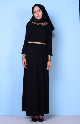 Black Hijab Evening Dress 2768-01
