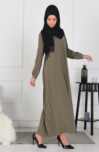 Krep Uzun Elbise 6036-01 Haki Yeşil