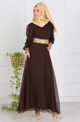Black Coffee Hijab Evening Dress 2398-14