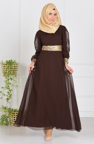 Black Coffee Hijab Evening Dress 2398-14