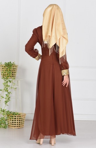 Milk Coffee Hijab Evening Dress 2398-16