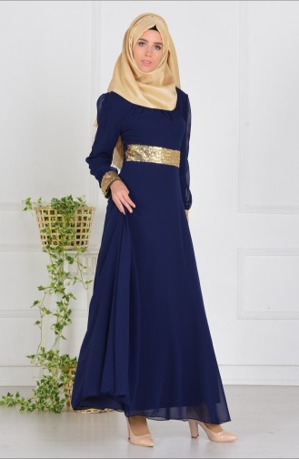 Navy Blue Hijab Evening Dress 2398-17